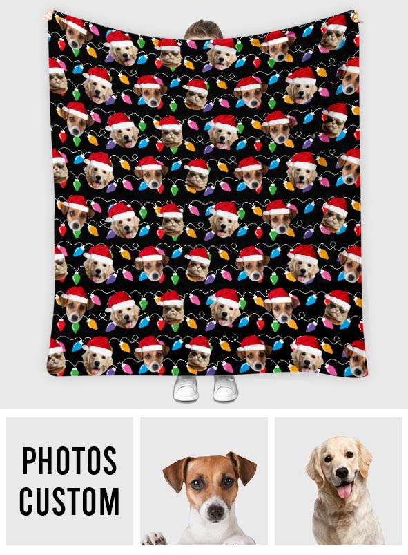 Beliebiges Foto hochladen Bunte Weihnachtsbeleuchtung - Personalisierte Hundedecke