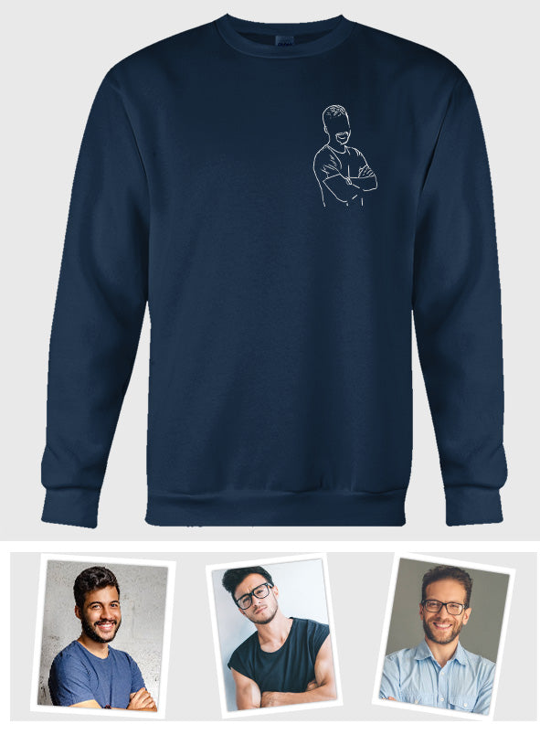 Individuelle Strichzeichnung – Personalisierter bestickter Pullover für meinen Enkel