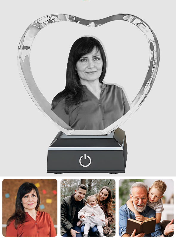 Foto nach Wunsch – Personalisierte 3D-Herz-Kristalllampe mit Lasergravur für Tante