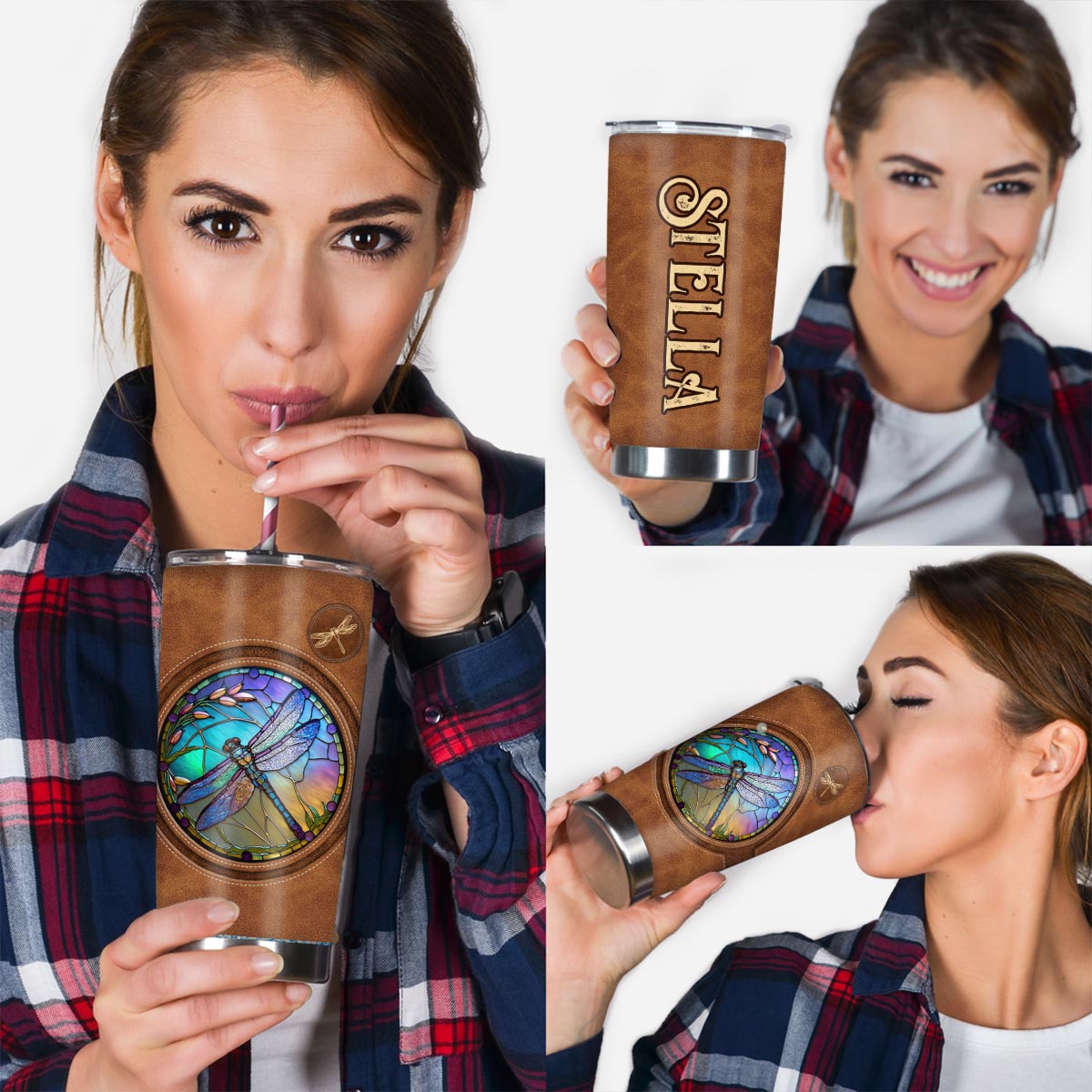 Stained Glass Dragonfly - Personalized Dragonfly Tumbler