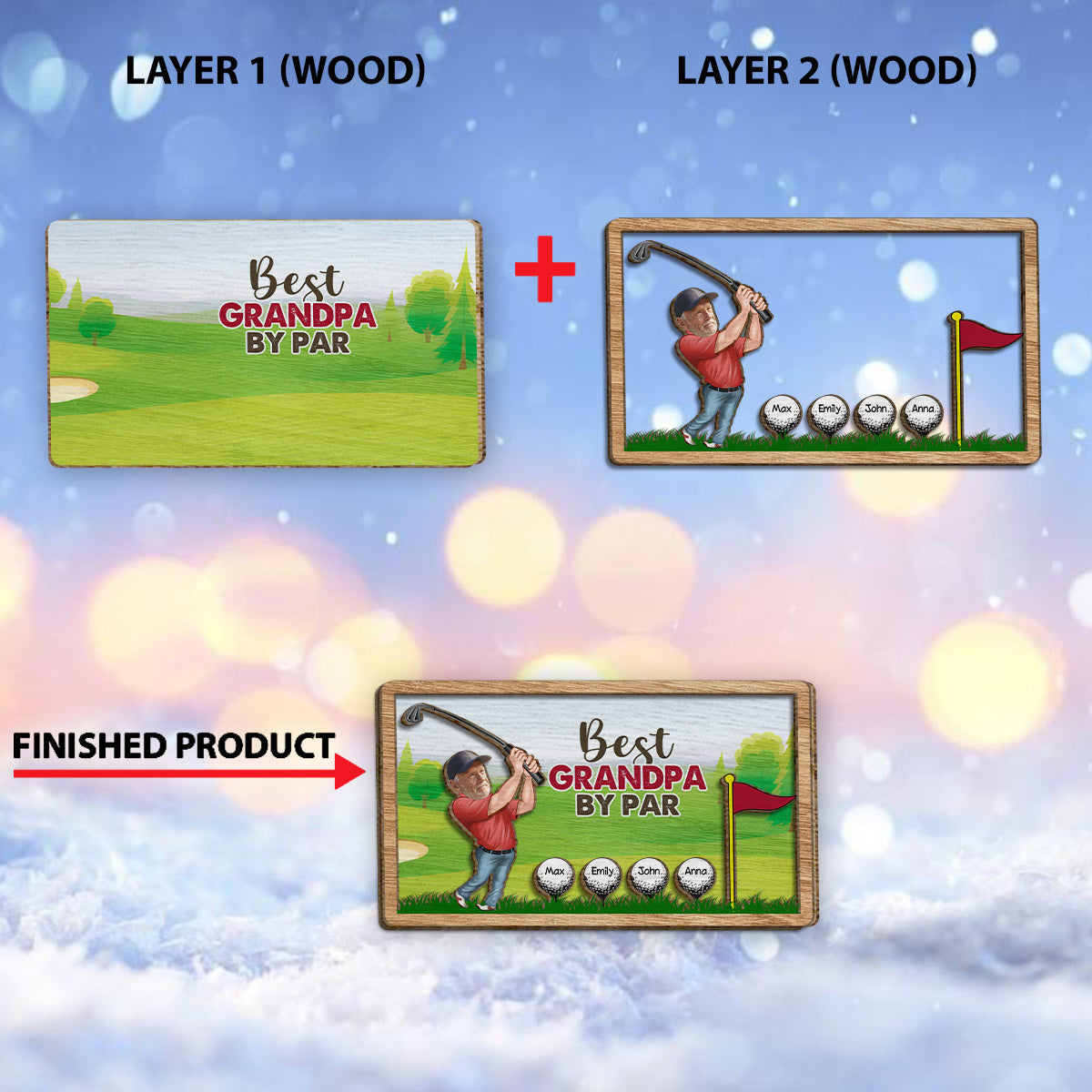 Best Grandpa By Par - Personalized Golf 2 Layered Wood Sign / Wood Plaque