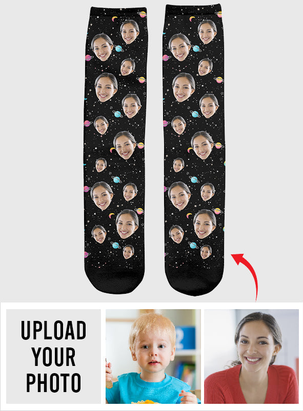 Chaussettes personnalisées pour tante - Visage personnalisé Galaxy
