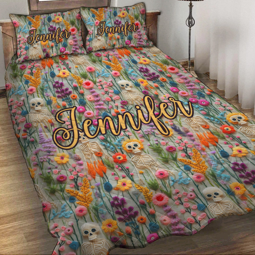 Floral Skeleton - Personalized Skull Quilt Set