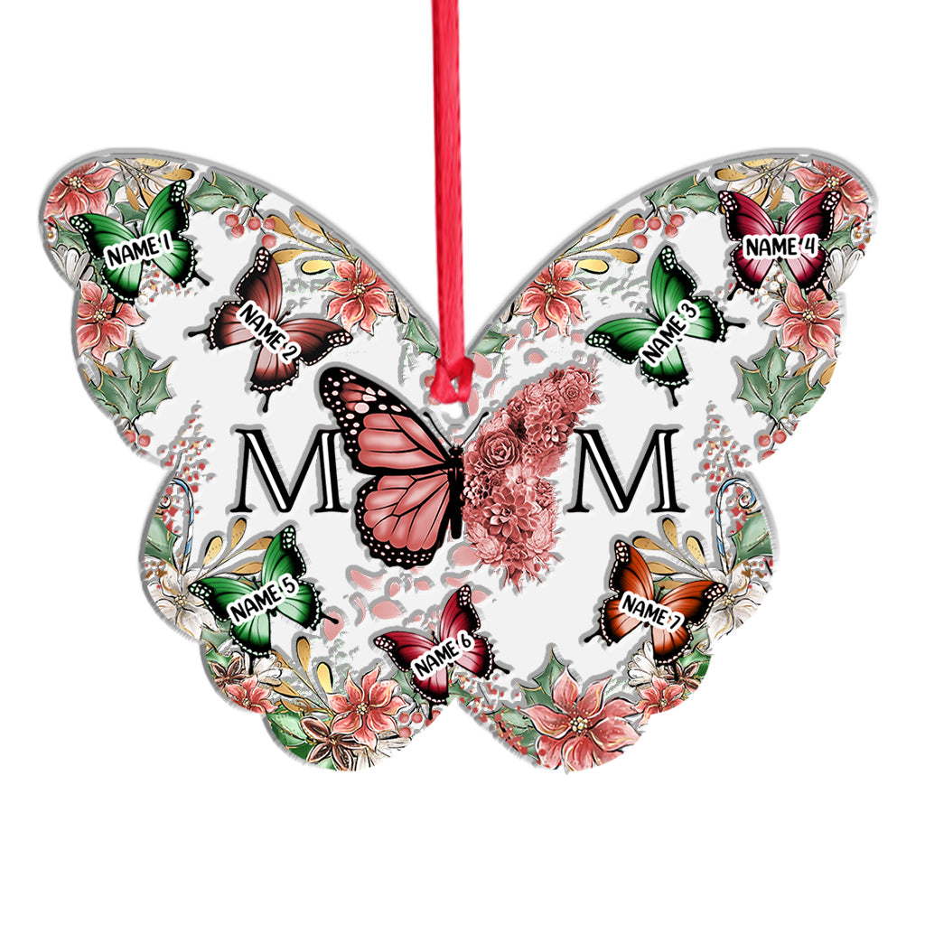 Mom & Children Butterflies Christmas Flower - Personalized Mother Ornament