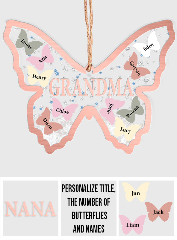 Schmetterlinge für Oma und Enkelkinder – Geschenk für Oma – Personalisierter dreilagiger Schüttel-Ornament