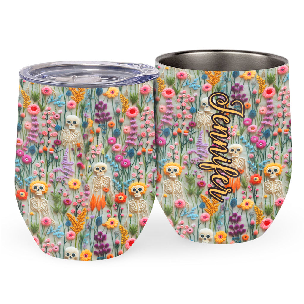 Floral Skeleton - Personalized Skull Wine Tumbler