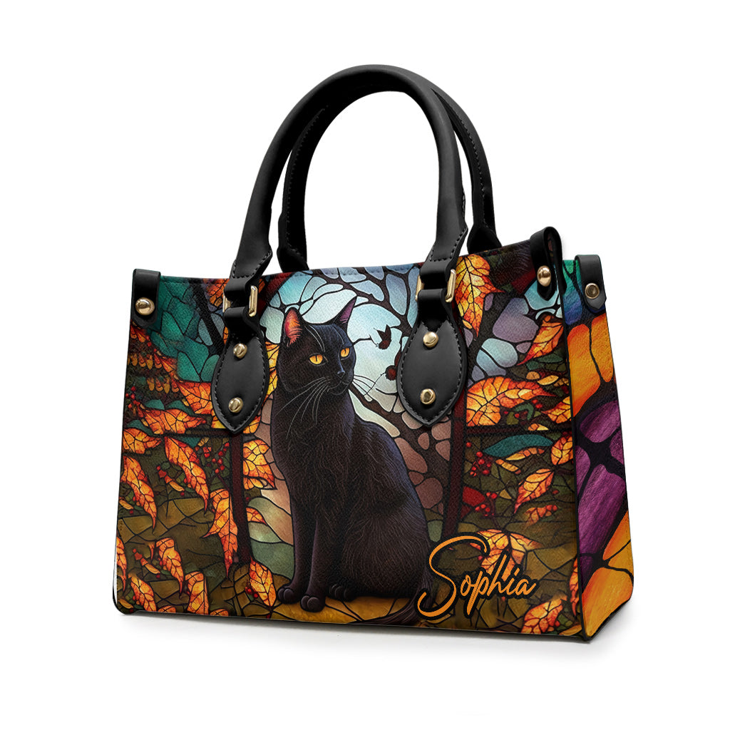 Black Cat - Personalized Black Cat Leather Handbag
