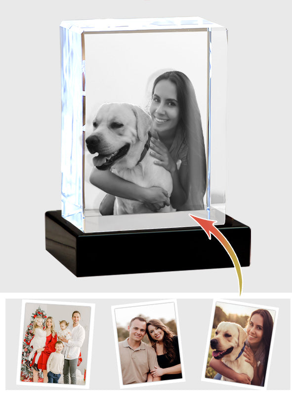 Custom Photo - Personalized Dog Laser Engraving 3D Cuboid Shaped Crystal Lamp
