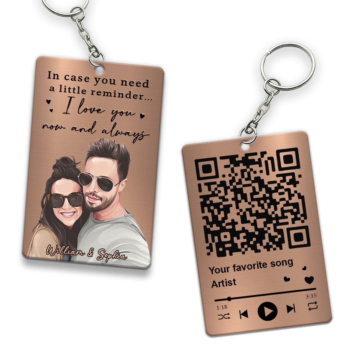 I Love You Now And Always - Personalized Couple Keychain