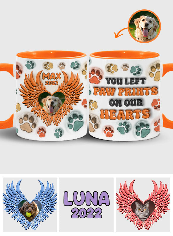 You Left Paw Prints On Our Hearts Angel Wings - Gift for dog lovers, who lost dog, who lost cat - Personalized Accent Mug