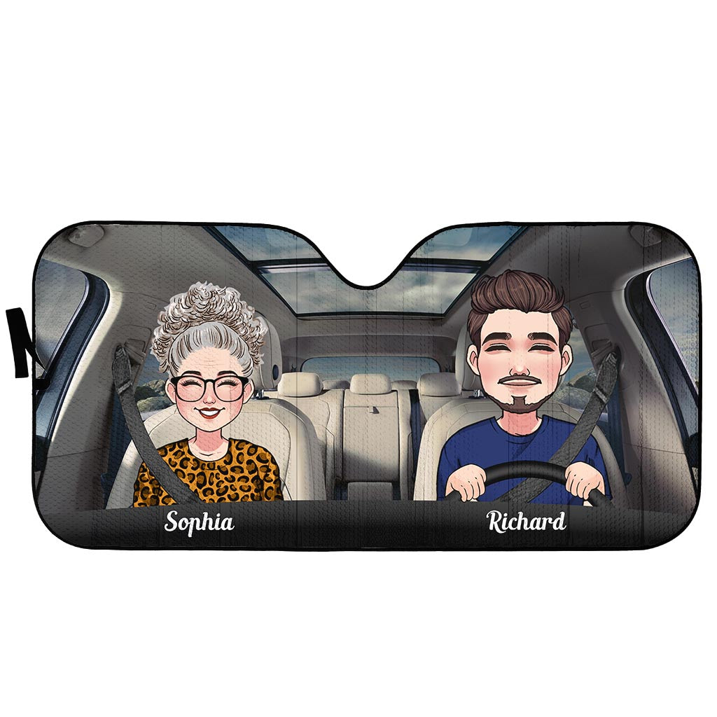 Adventure Awaits - Husband And Wife gift for wife, husband, girlfriend, boyfriend, mom, dad - Personalized Car Sunshade