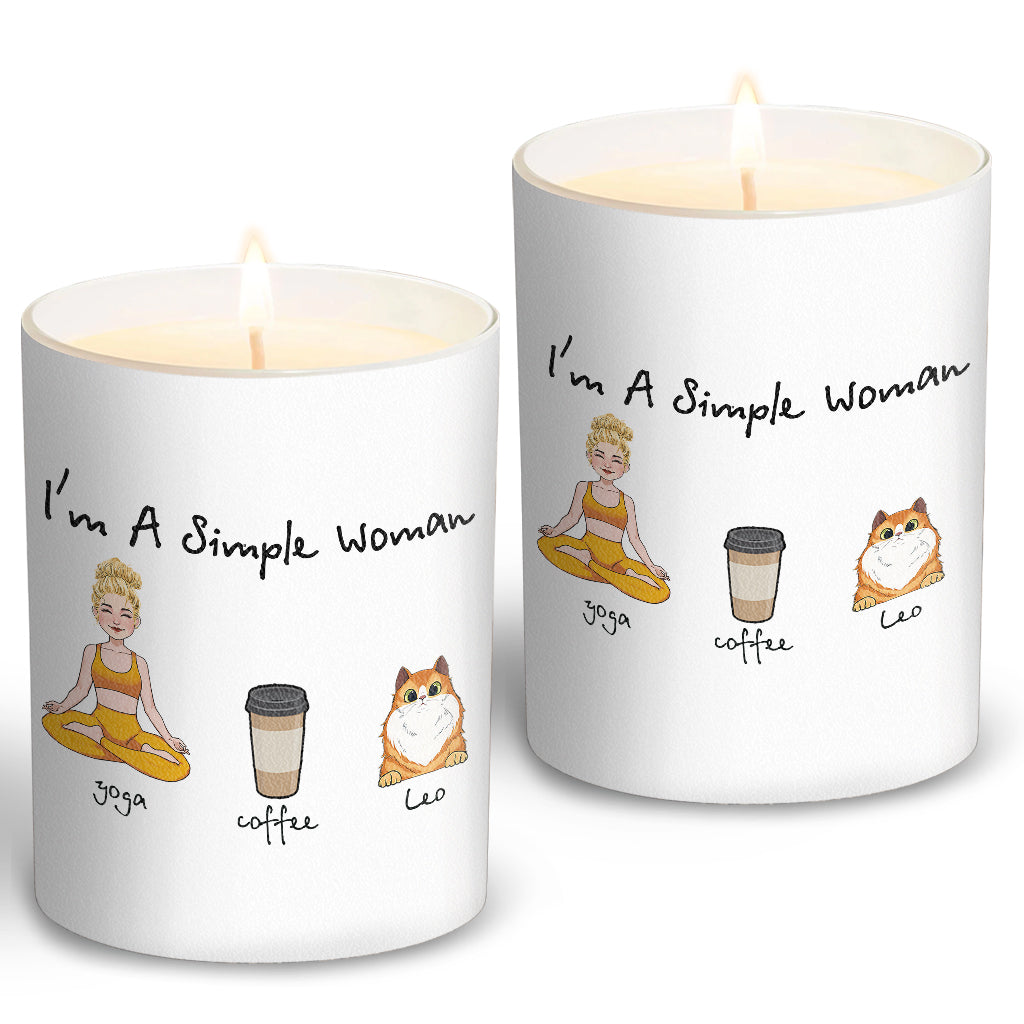 I'm A Simple Woman - Yoga gift for dog lover, cat lover, cat lover - Personalized Candle With Wooden Lid