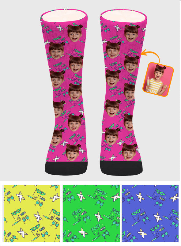 Custom Face Party Pattern - Personalized Kid Socks