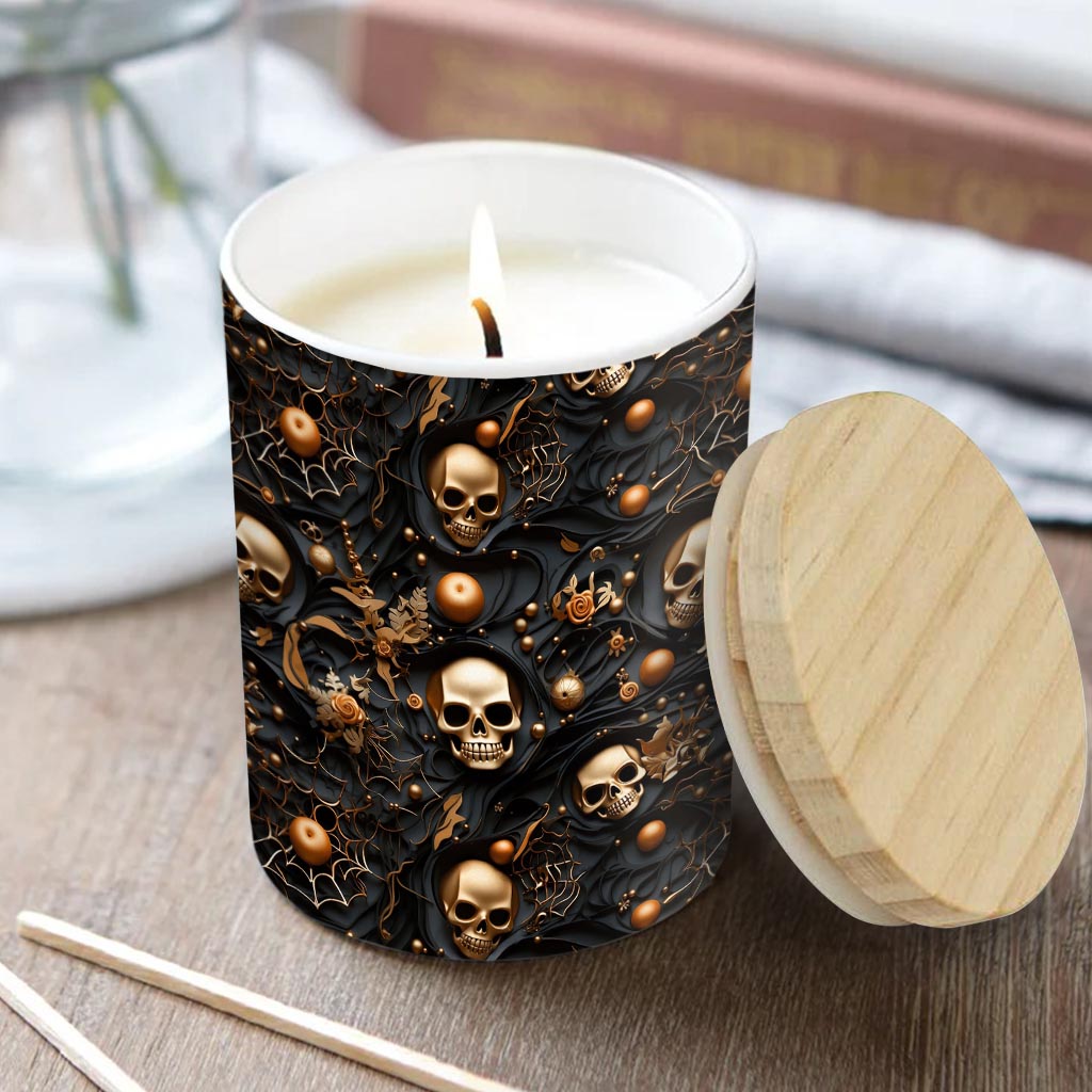 Gold Skull - Personalized Skull Candle With Wooden Lid