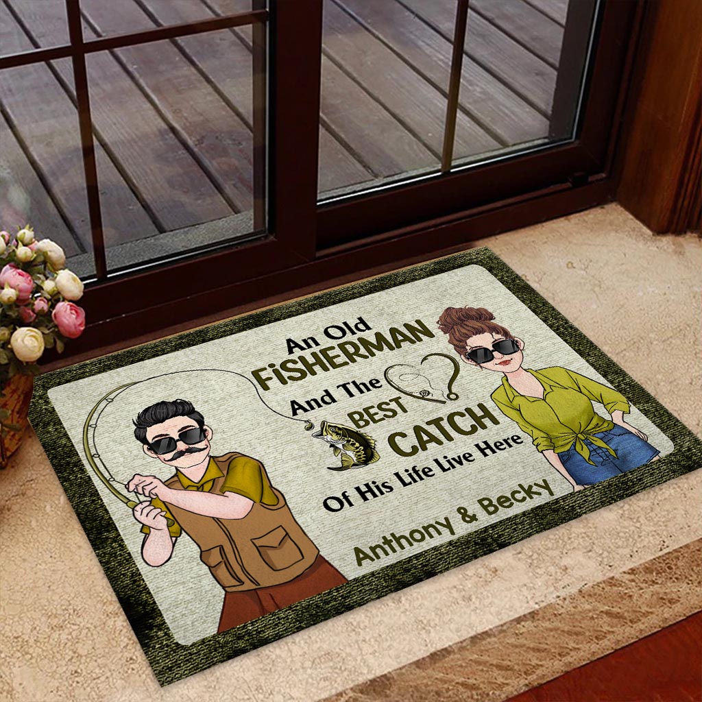 An Old Fisherman And The Best Catch Of His Life - Personalized Fishing Doormat