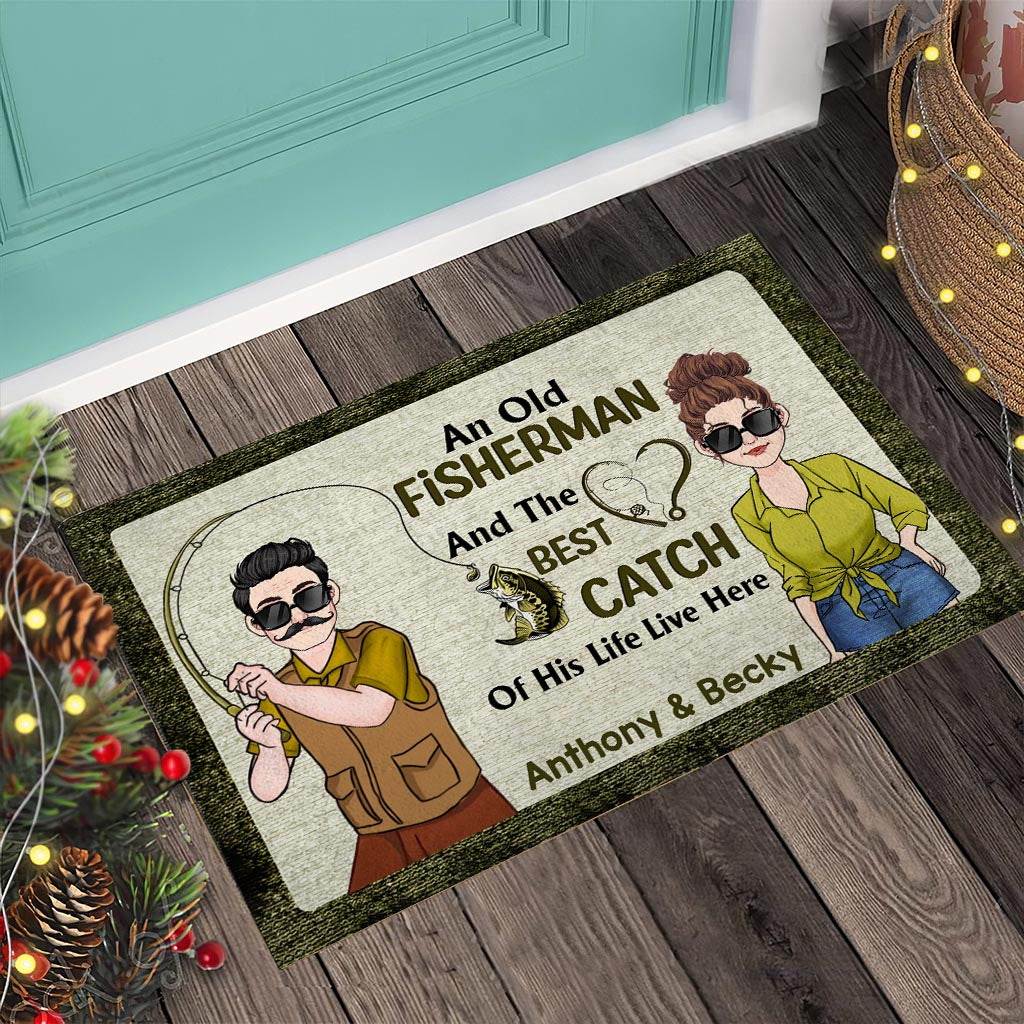 An Old Fisherman And The Best Catch Of His Life - Personalized Fishing Doormat