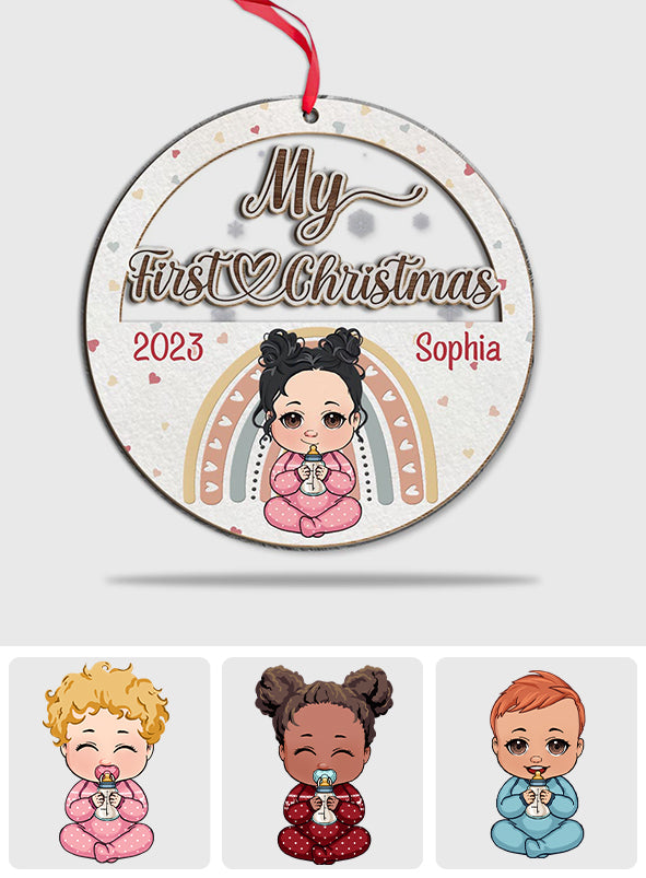 Erstes Weihnachtsfest für Babys – Personalisierter, zweilagiger Weihnachtsschmuck für Neugeborene