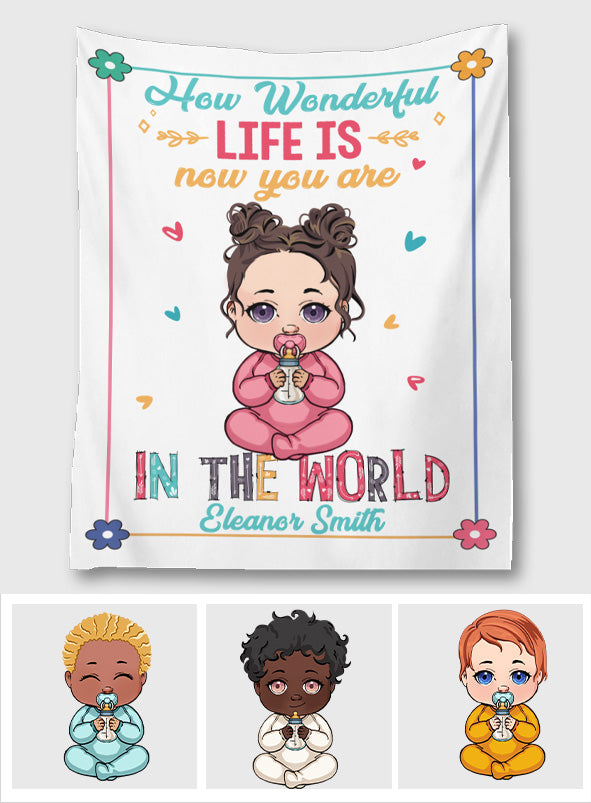 Wandteppich mit Babynamen – Geschenk für Neugeborene – Personalisierter Wandteppich