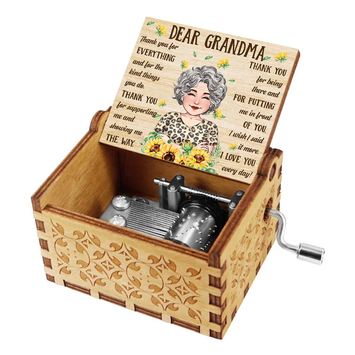 Dear Mom Thank You - Gift for mom, grandma - Personalized Hand Crank Music Box