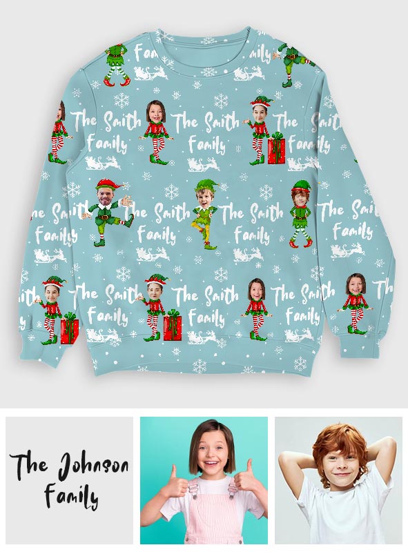Christmas Elves Blue Ugly Sweater - Personalized Family Ugly Sweater
