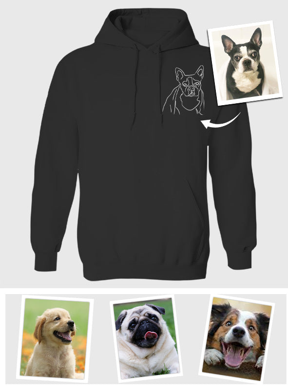 Individuelle Linienzeichnung – Personalisierter Hoodie mit Hundestickerei