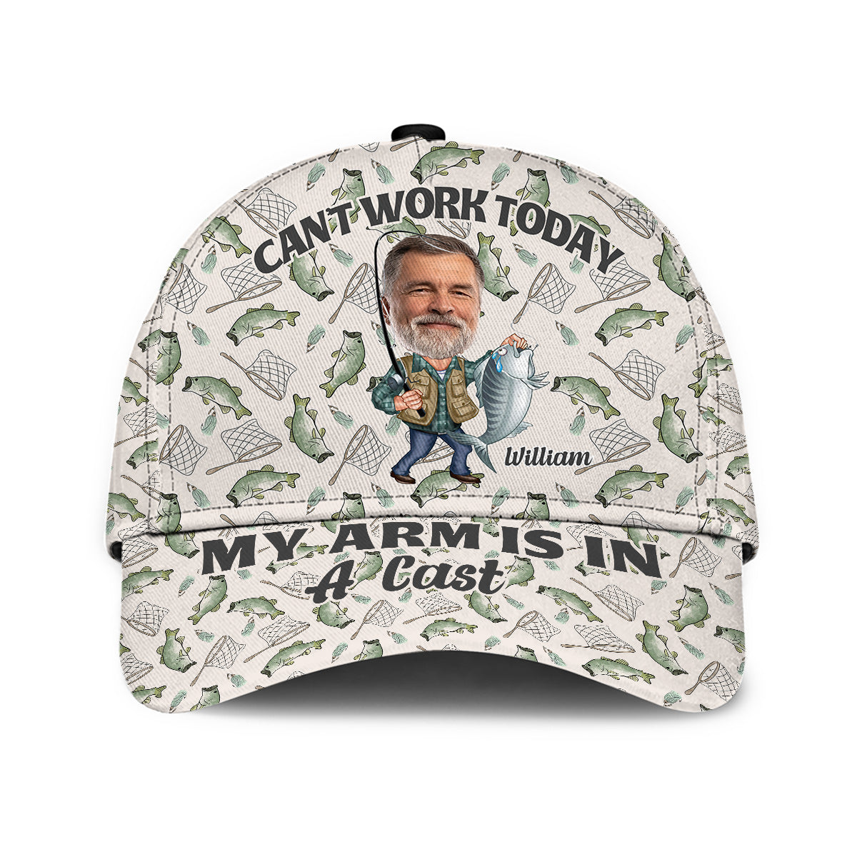 Can't Work Today My Arm Is In A Cast - Personalized Fishing Classic Cap