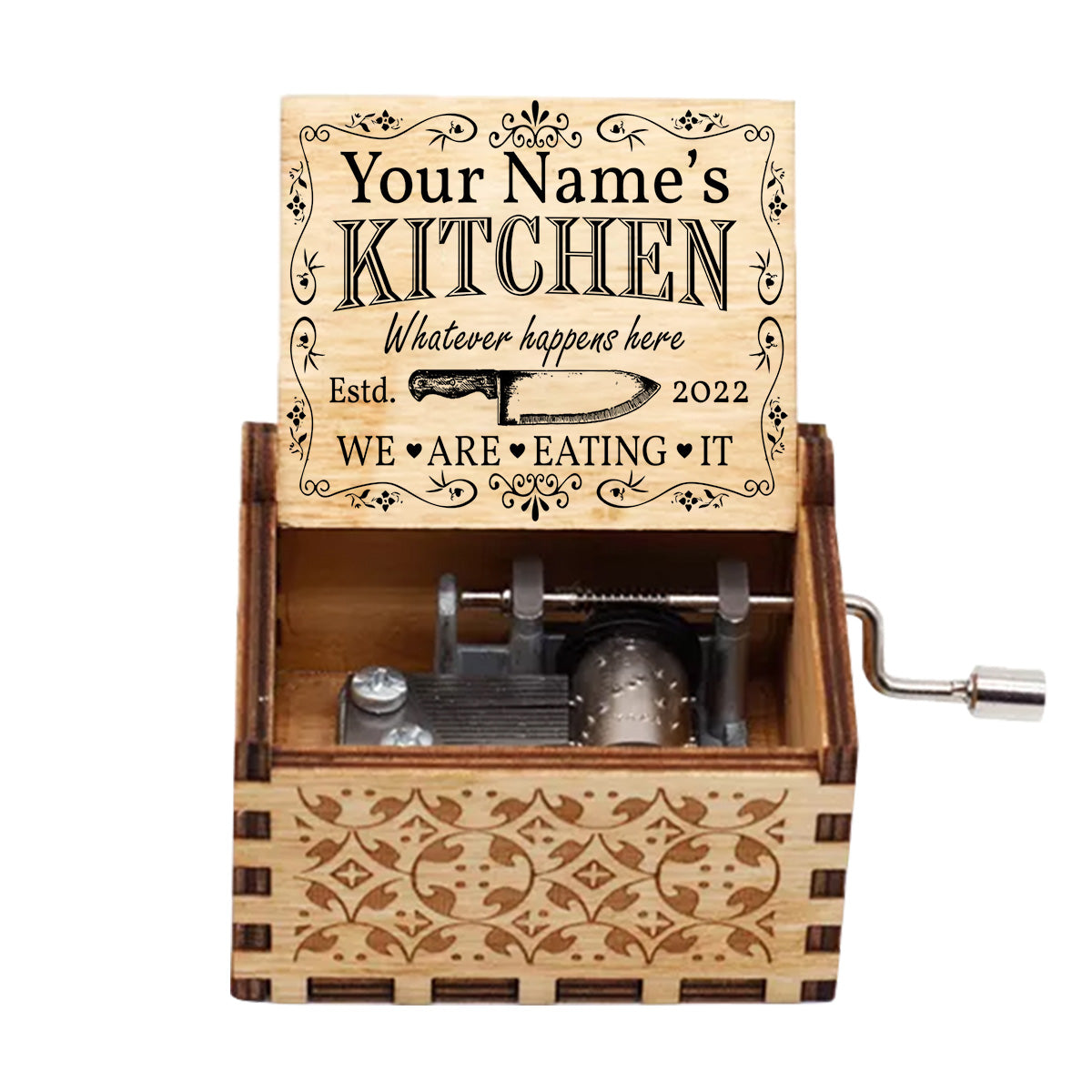Whatever Happens Here We're Eating It - Personalized Cooking Hand Crank Music Box