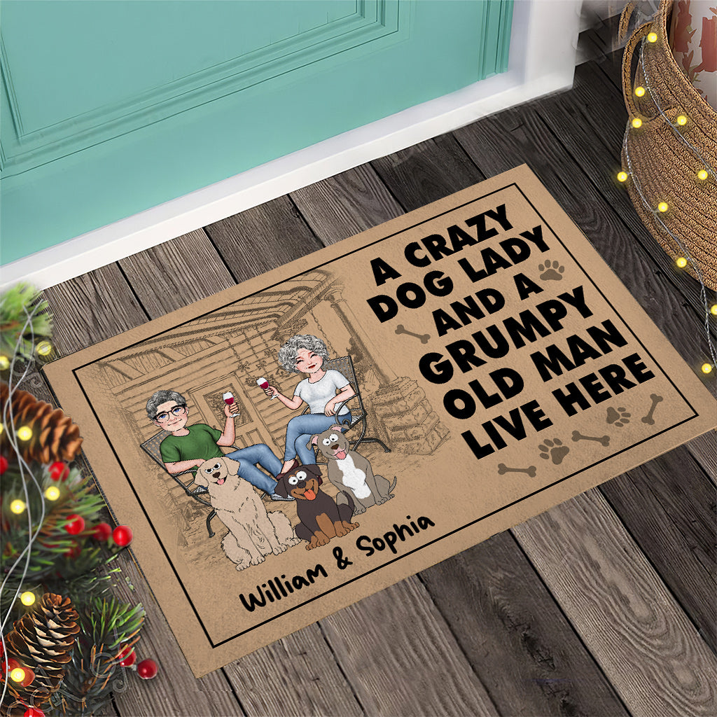 A Crazy Dog Lady And A Grumpy Old Man - Personalized Dog Doormat