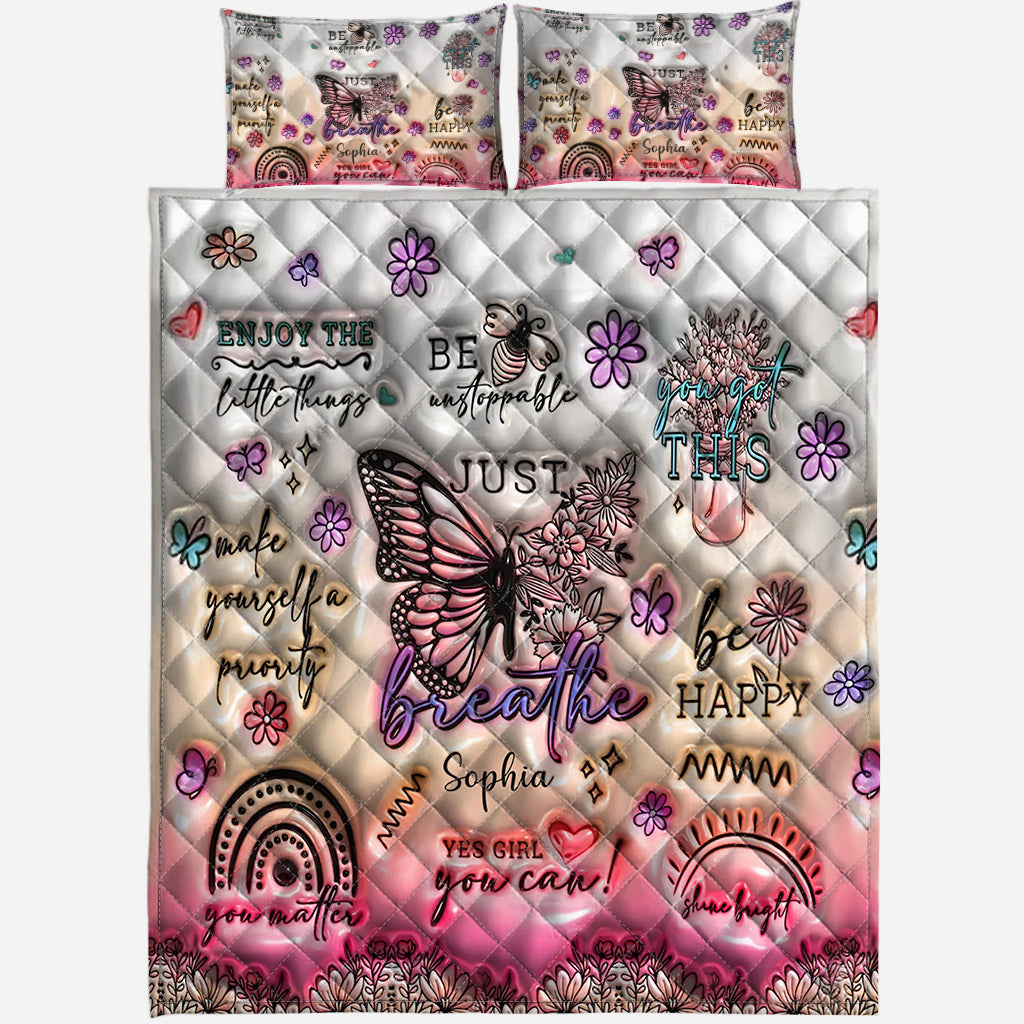 Positive Affirmations Butterfly - Personalized Butterfly Quilt Set
