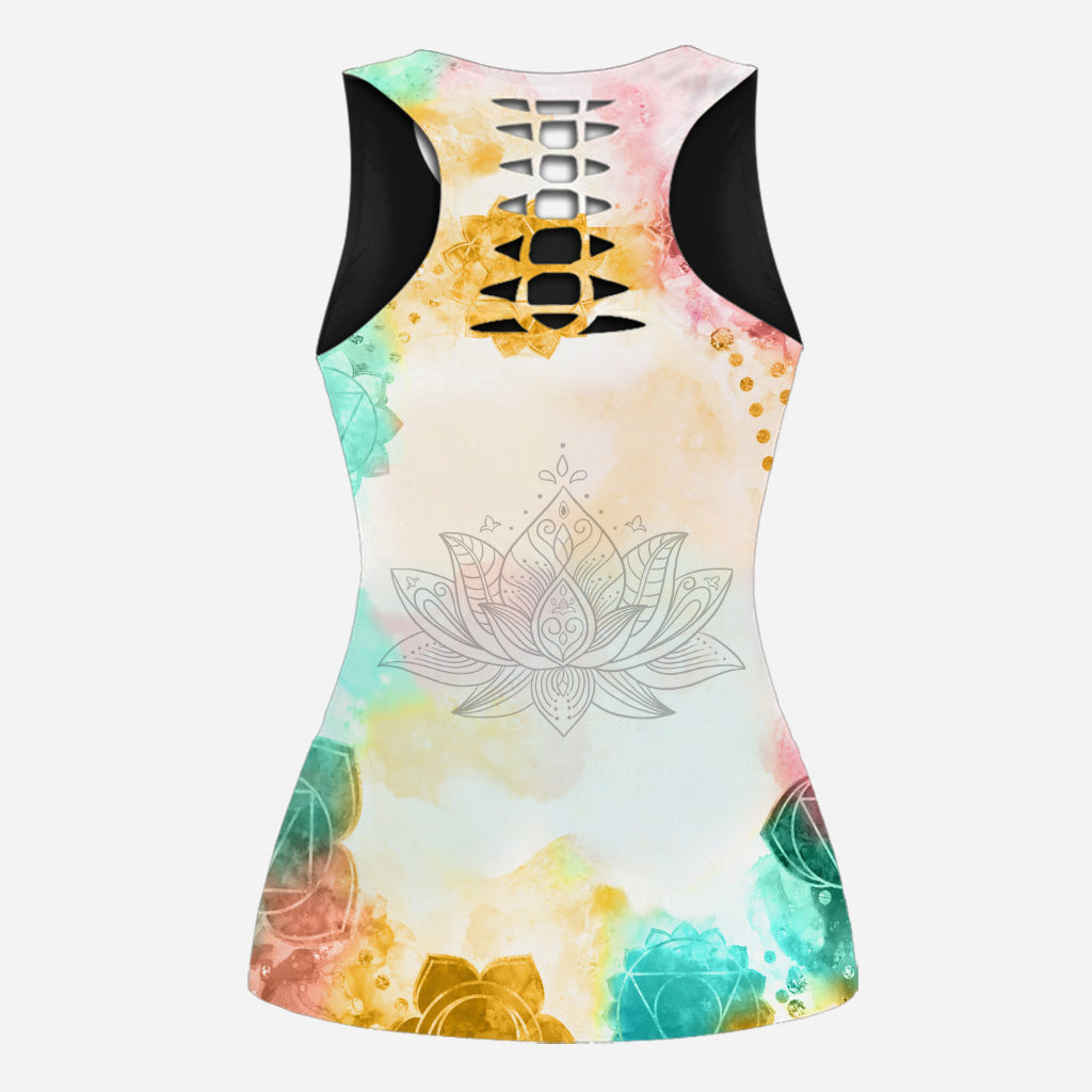 I'm Mostly Peace Love And Light - Personalized Yoga Hollow Tank Top and Leggings
