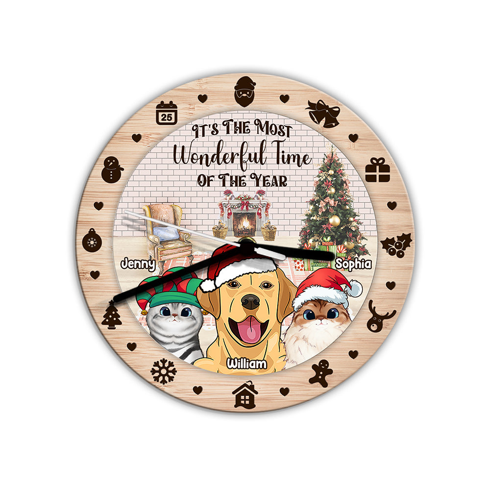 The Most Wonderful Time Of The Year - Personalized Cat Wall Clock