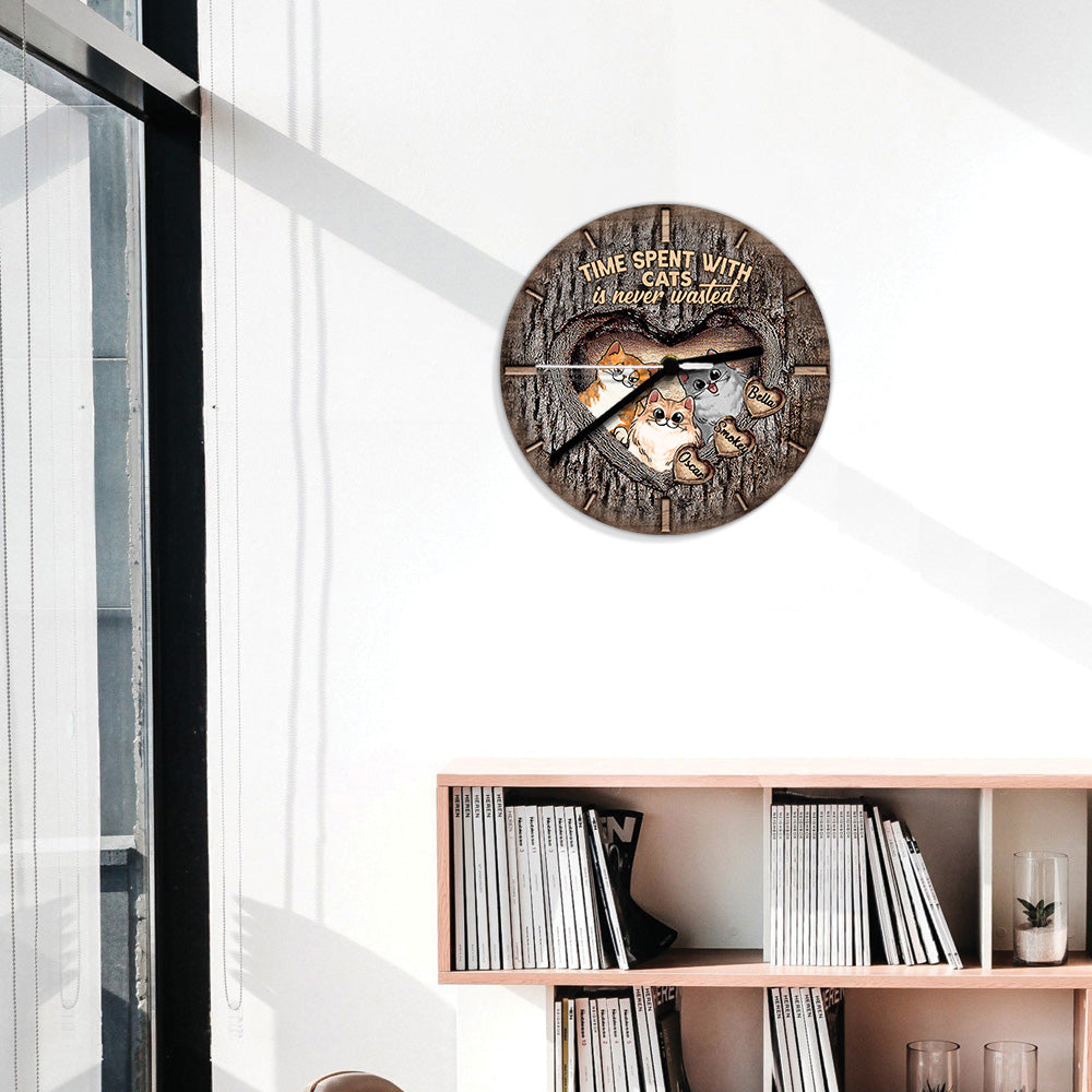 Time Spent With Cats Dogs Is Never Wasted - Personalized Cat Wall Clock