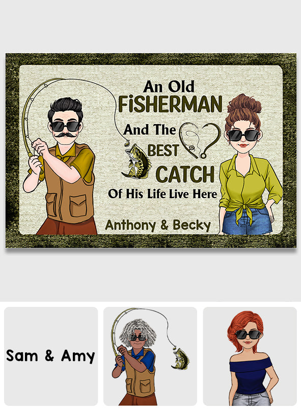An Old Fisherman And The Best Catch Of His Life - Personalized Fishing Doormat