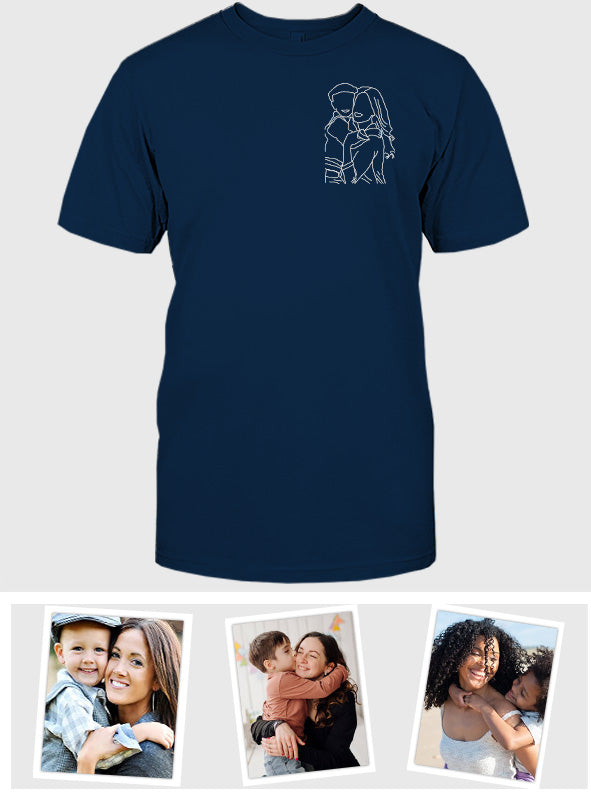 Custom Line Art - Personalized Mother Embroidered T-shirt