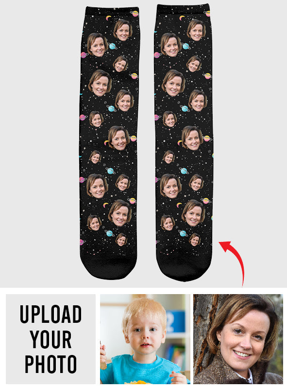 Chaussettes personnalisées pour belle-mère - Visage personnalisé Galaxy