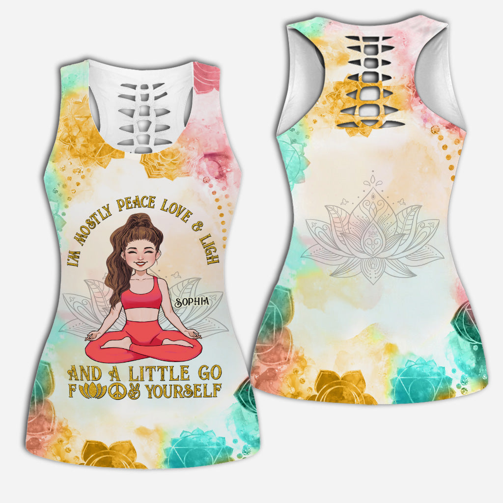 I'm Mostly Peace Love And Light - Personalized Yoga Hollow Tank Top and Leggings