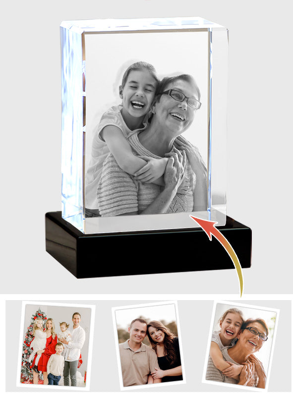 Custom Photo - Personalized Grandma Laser Engraving 3D Cuboid Shaped Crystal Lamp
