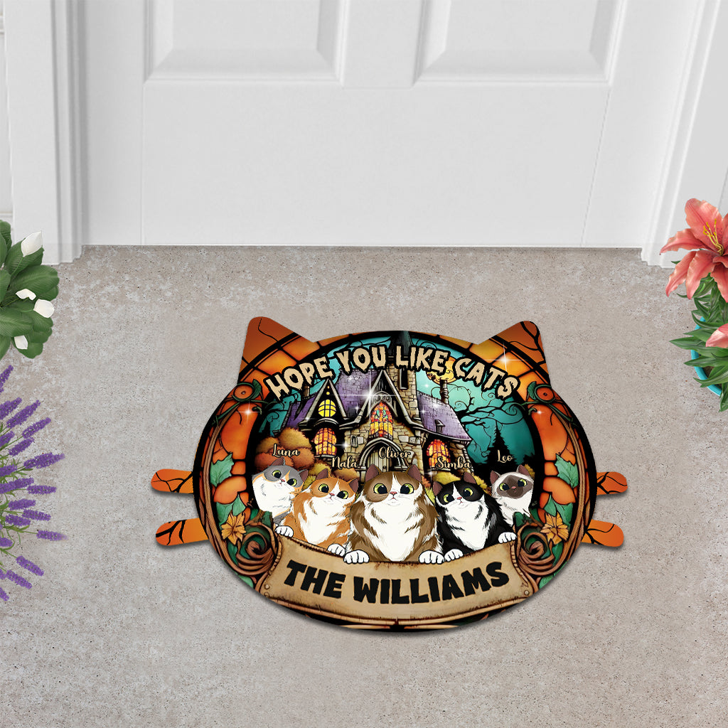 Hope You Like Cats - Personalized Cat Shaped Doormat