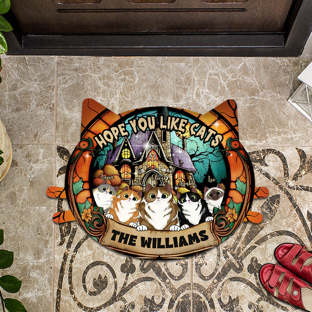 Hope You Like Cats - Personalized Cat Shaped Doormat