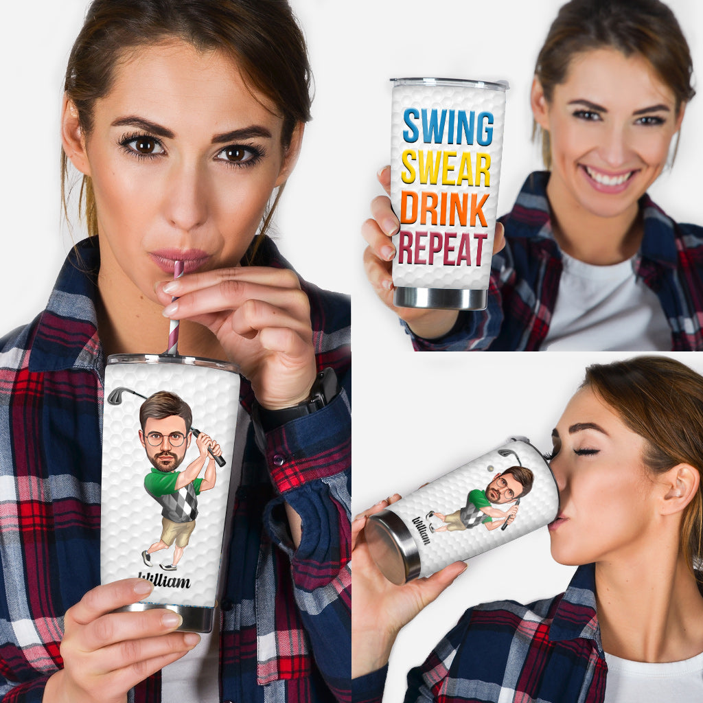 Swing Swear Drink Repeat - Personalized Golf Tumbler