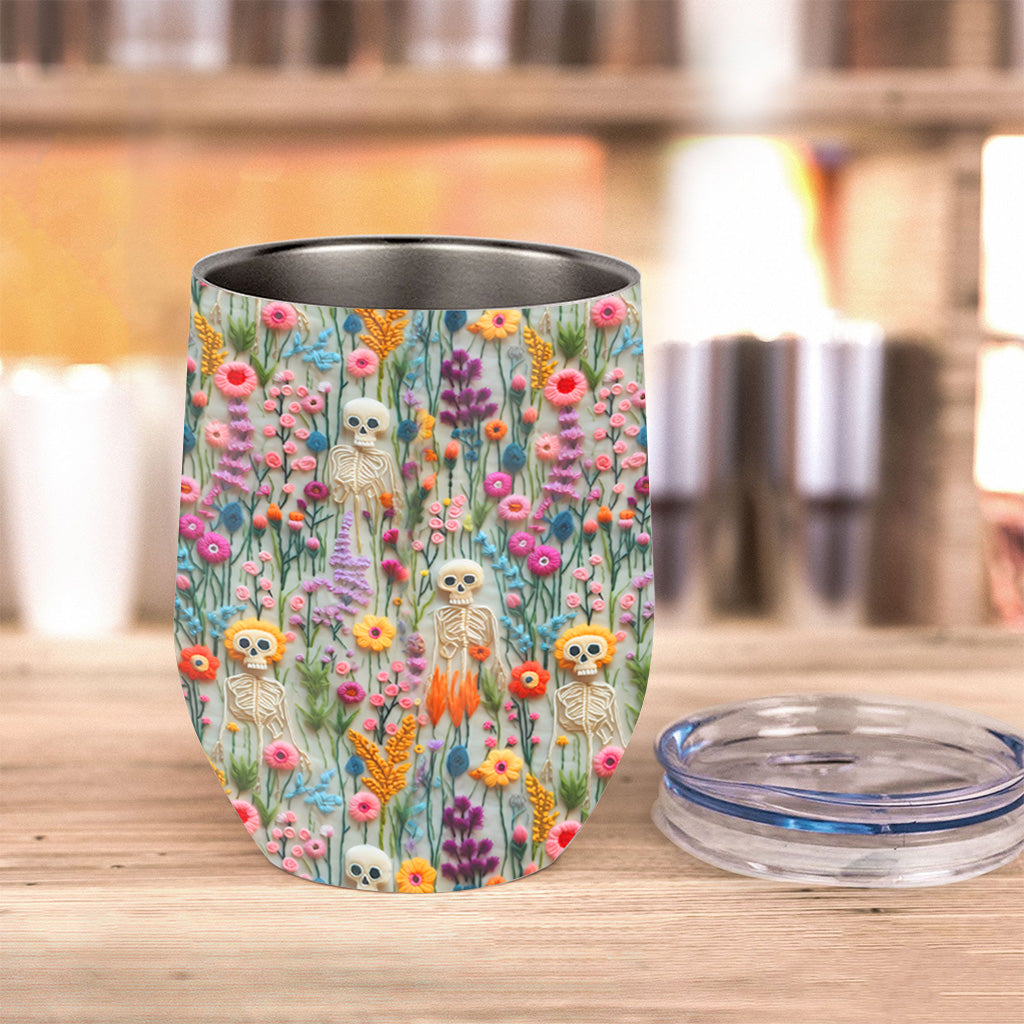 Floral Skeleton - Personalized Skull Wine Tumbler