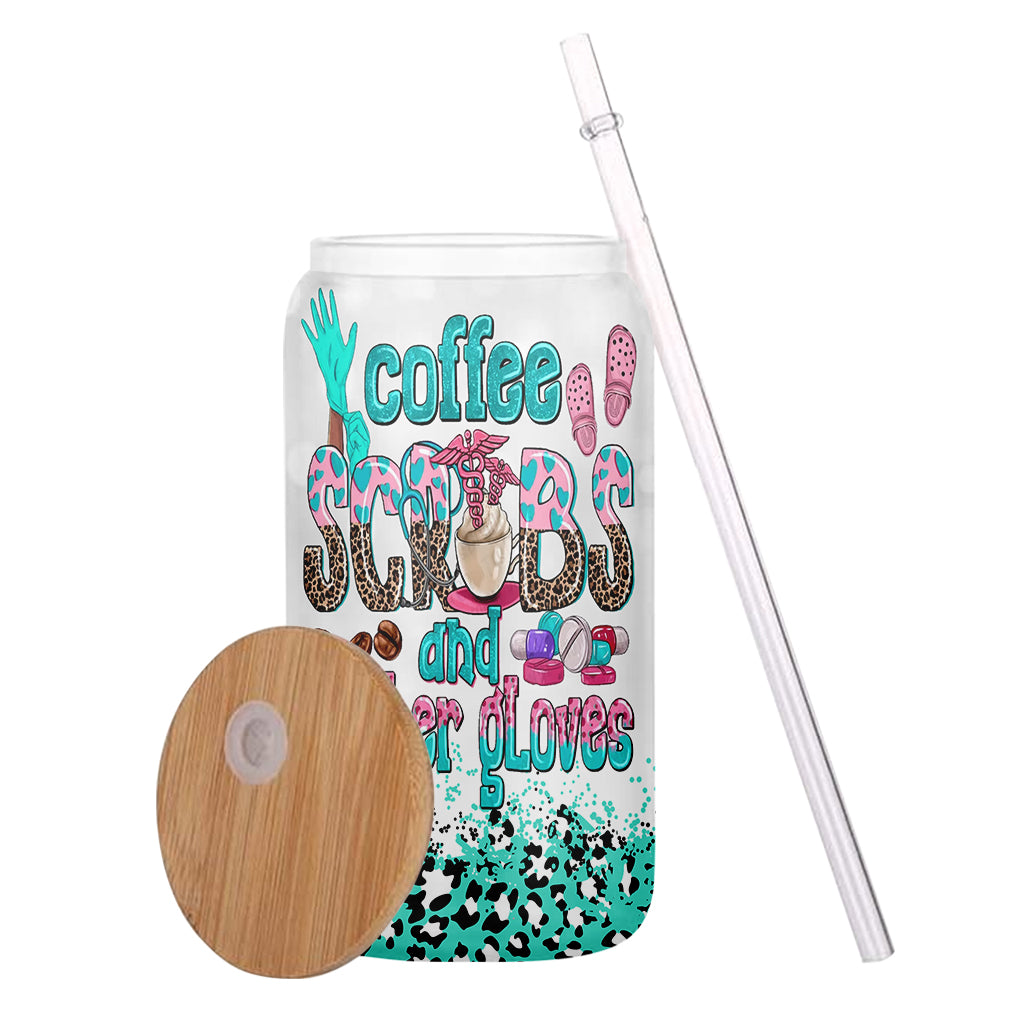 Coffee Scrubs And Rubber Gloves - Personalized Nurse Can Glass