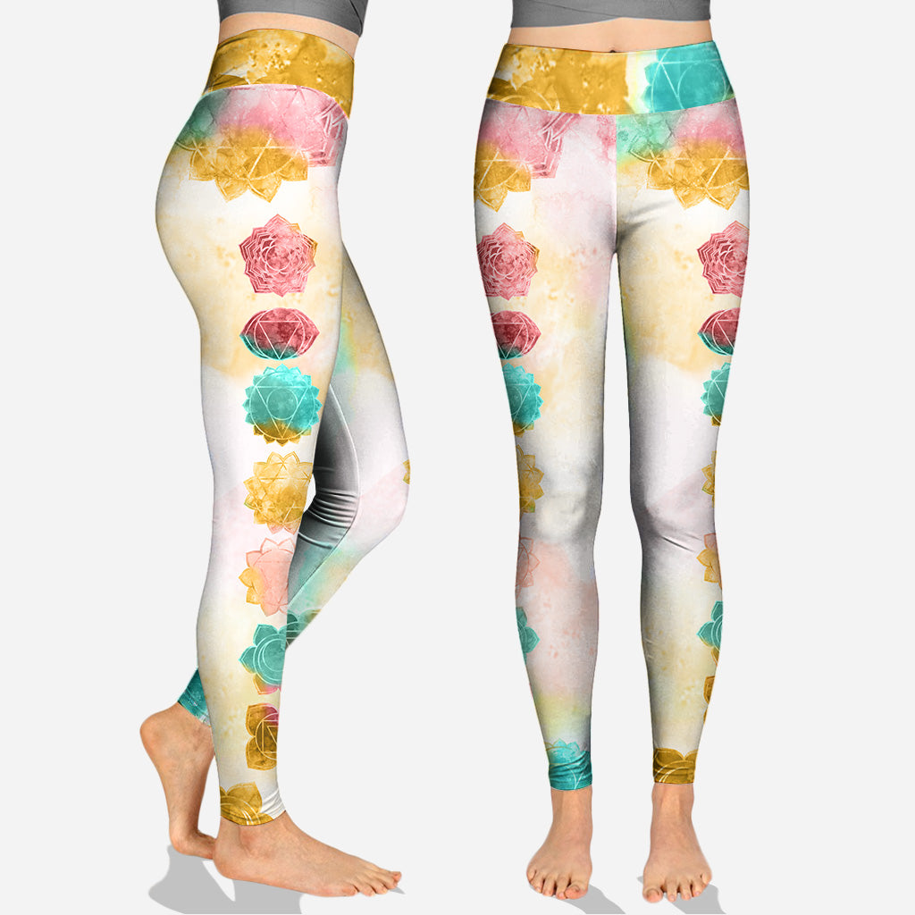 I'm Mostly Peace Love And Light - Personalized Yoga Hollow Tank Top and Leggings