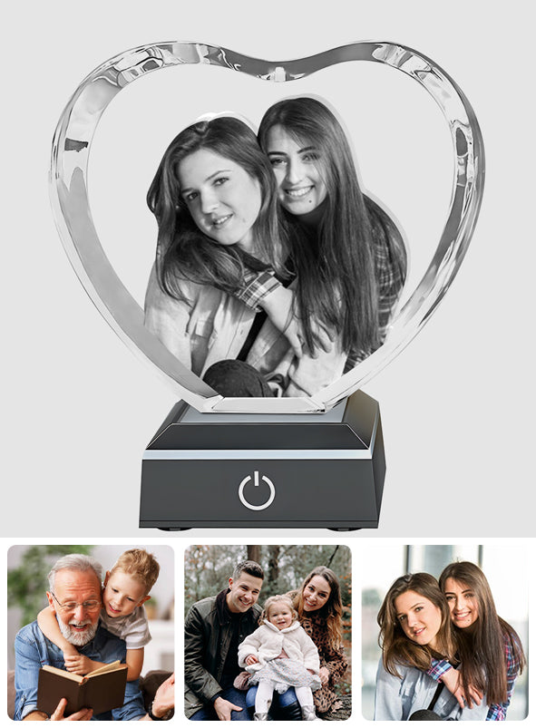 Custom Photo - Personalized Sibling Laser Engraving 3D Heart Shaped Crystal Lamp