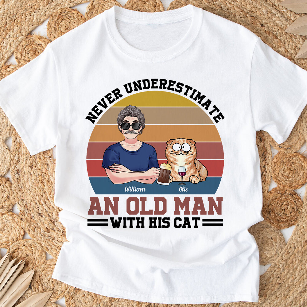 Never Underestimate An Old Man With His Cats - Personalized Cat T-shirt & Hoodie