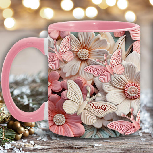 Butterfies And Flowers - Personalized Butterfly Accent Mug