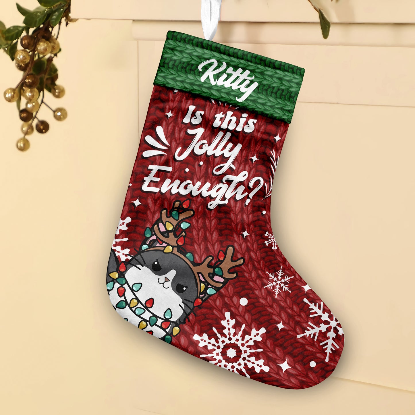 Is This Jolly Enough - Personalized Cat Christmas Stockings
