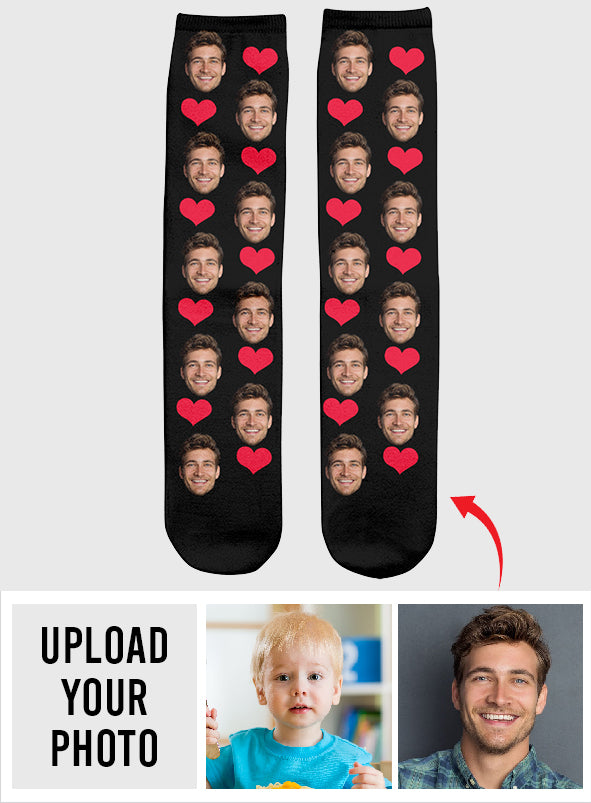 Custom Face Heart Pattern - Personalized Sibling Socks