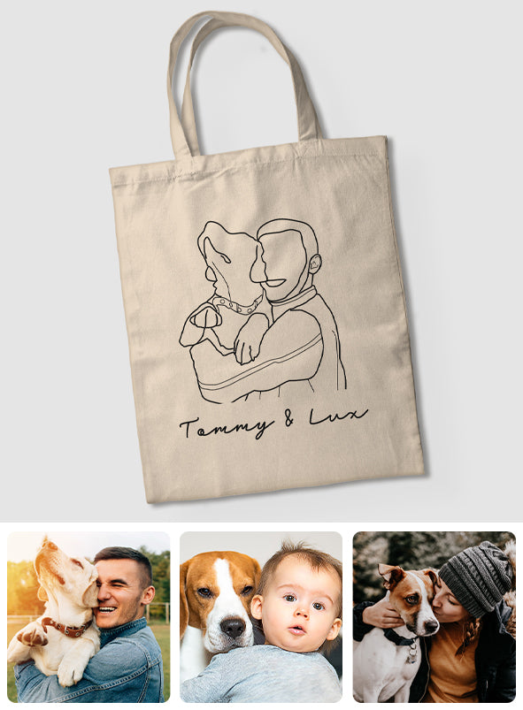 Individuelle Foto-Strichzeichnung – Personalisierte Tragetasche mit Hundestickerei