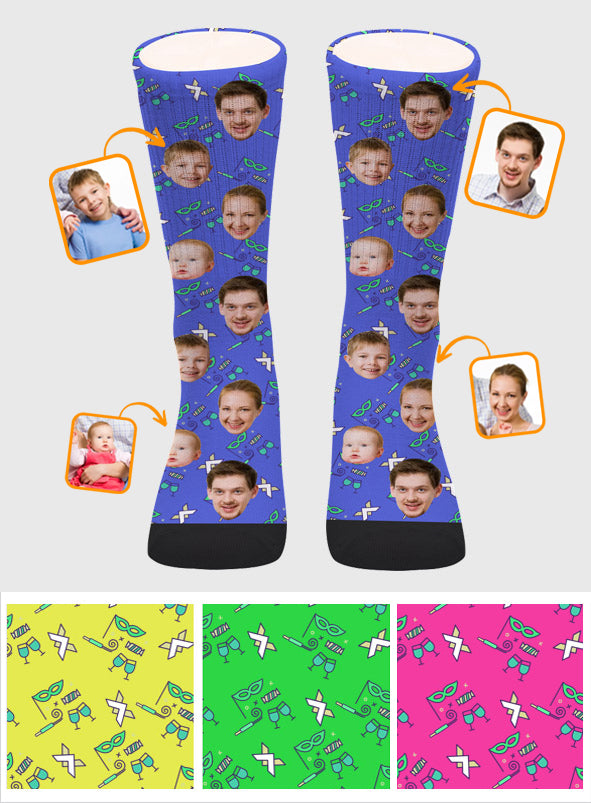 Custom Face Party Pattern - Personalized Family Socks